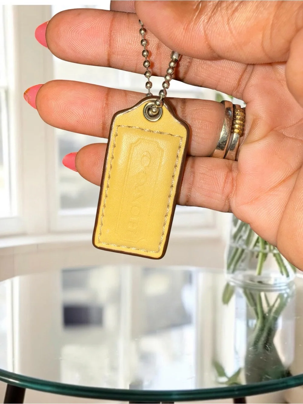 Coach Yellow Leather Hang Tag with Ball Chain